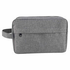 Neceser de viaje de poliéster personalizado con asa y compartimentos con cierre para empresas.