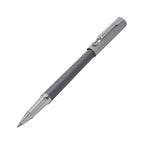 Bolígrafo metálico personalizado de dos tonos de gris con tapón y estuche para empresas.