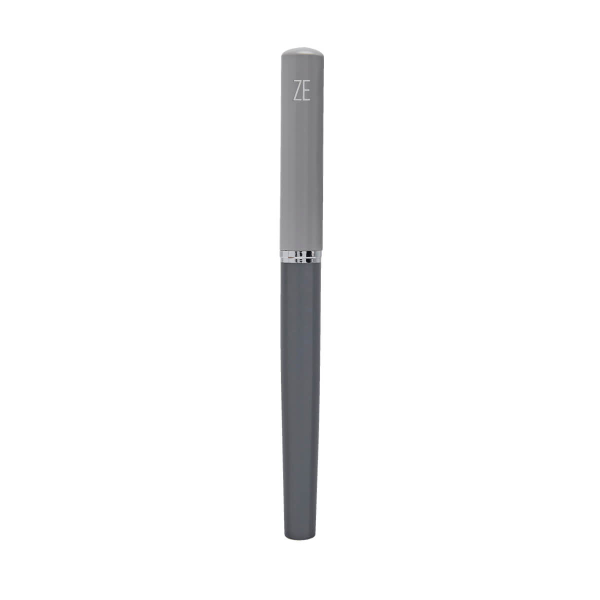 Bolígrafo metálico personalizado de dos tonos de gris con tapón y estuche para empresas.