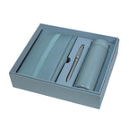 Kit ejecutivo premium personalizado con termo de acero inoxidable, libreta de curpiel, bolígrafo y caja de presentación.