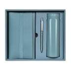 Kit ejecutivo premium personalizado con termo de acero inoxidable, libreta de curpiel, bolígrafo y caja de presentación.