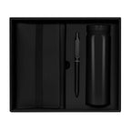 Kit ejecutivo premium personalizado con termo de acero inoxidable, libreta de curpiel, bolígrafo y caja de presentación.