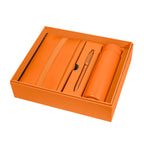 Kit ejecutivo premium personalizado con termo de acero inoxidable, libreta de curpiel, bolígrafo y caja de presentación.