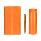 Kit ejecutivo premium personalizado con termo de acero inoxidable, libreta de curpiel, bolígrafo y caja de presentación.