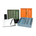 Kit ejecutivo premium personalizado con termo de acero inoxidable, libreta de curpiel, bolígrafo y caja de presentación.
