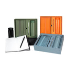 Kit ejecutivo premium personalizado con termo de acero inoxidable, libreta de curpiel, bolígrafo y caja de presentación.