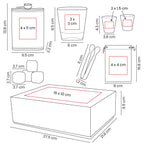 Set de bar con licorera con funda de curpiel, vaso de cristal, mini vasos metálicos, cubos enfriadores y caja rígida de regalo personalizada.