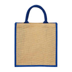 Bolsa de yute personalizada con fuelle, interior plastificado y asas redondeadas para promociones empresariales.