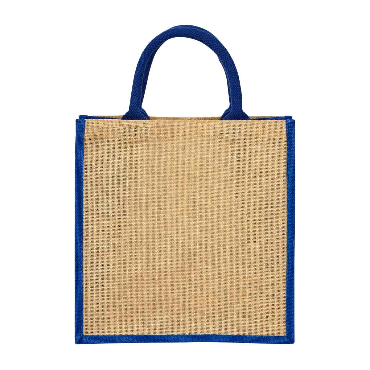 Bolsa de yute personalizada con fuelle, interior plastificado y asas redondeadas para promociones empresariales.