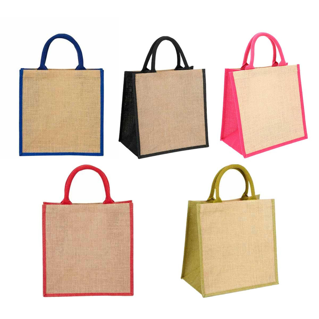Bolsa de yute personalizada con fuelle, interior plastificado y asas redondeadas para promociones empresariales.