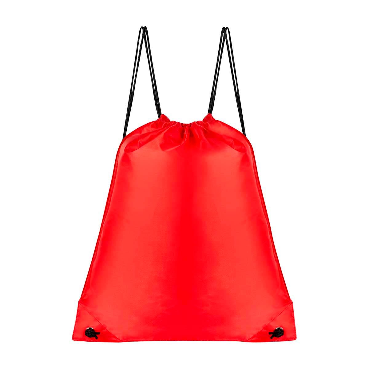 Bolsa mochila promocional personalizada con cordón y cierre de jareta para eventos corporativos y campañas publicitarias.