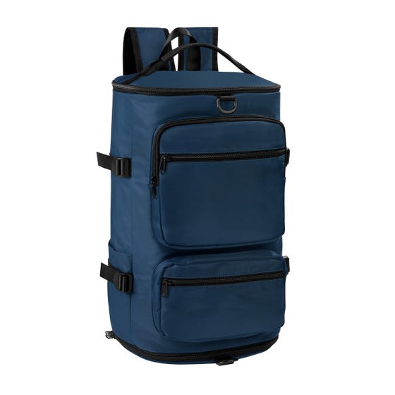 Mochila maleta promocional personalizada para empresas con compartimento para laptop de 17 pulgadas y espacio independiente para calzado.