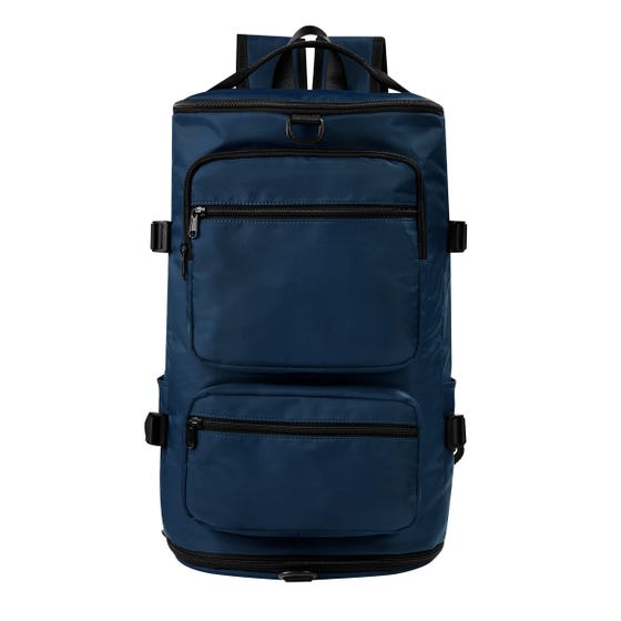 Mochila maleta promocional personalizada para empresas con compartimento para laptop de 17 pulgadas y espacio independiente para calzado.
