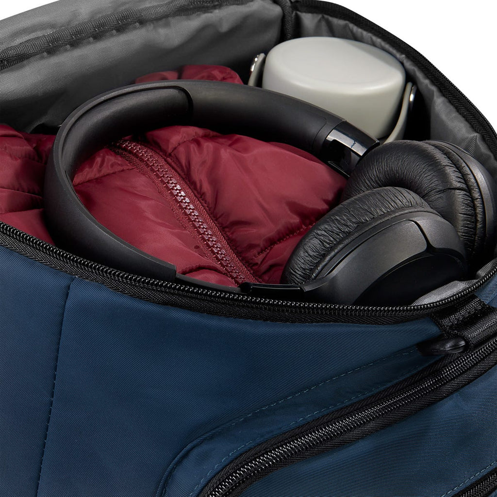Mochila maleta promocional personalizada para empresas con compartimento para laptop de 17 pulgadas y espacio independiente para calzado.