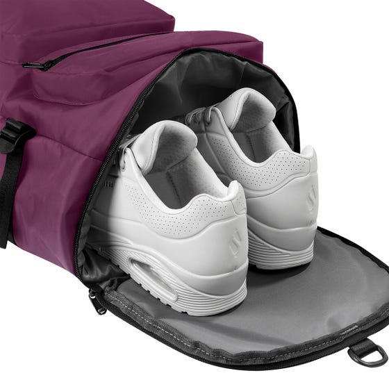 Mochila maleta promocional personalizada para empresas con compartimento para laptop de 17 pulgadas y espacio independiente para calzado.