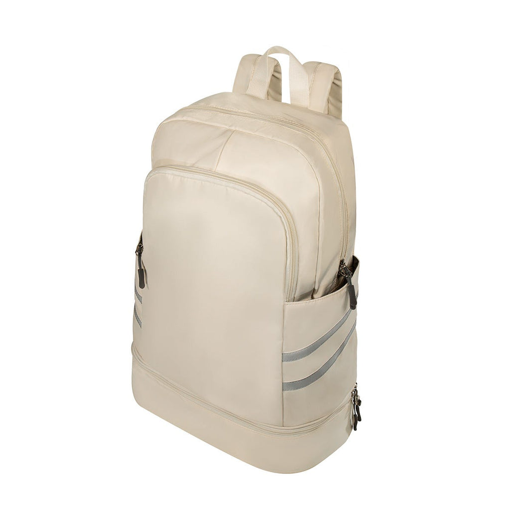 Mochila deportiva promocional personalizada con compartimento para calzado y bolsillo impermeable para ropa húmeda.