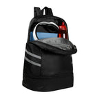 Mochila deportiva promocional personalizada con compartimento para calzado y bolsillo impermeable para ropa húmeda.
