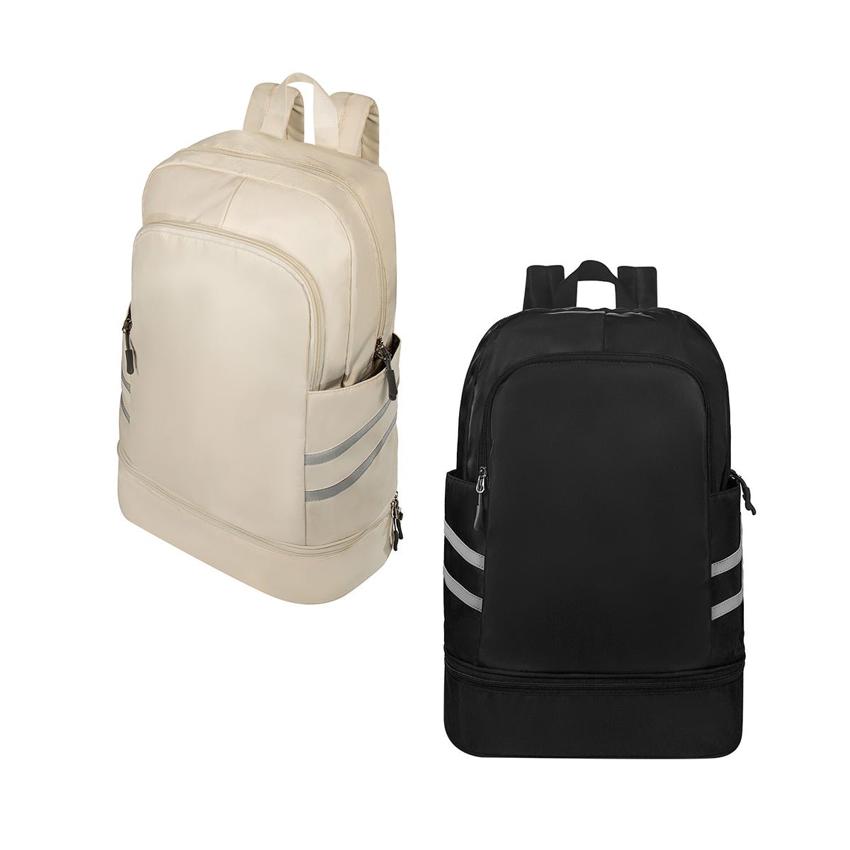 Mochila deportiva promocional personalizada con compartimento para calzado y bolsillo impermeable para ropa húmeda.