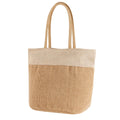 Bolsa ecológica personalizada de yute y algodón con cierre, asas de algodón y amplio espacio para promociones empresariales.
