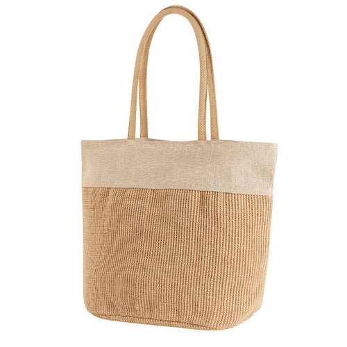 Bolsa ecológica personalizada de yute y algodón con cierre, asas de algodón y amplio espacio para promociones empresariales.