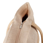 Bolsa ecológica personalizada de yute y algodón con cierre, asas de algodón y amplio espacio para promociones empresariales.