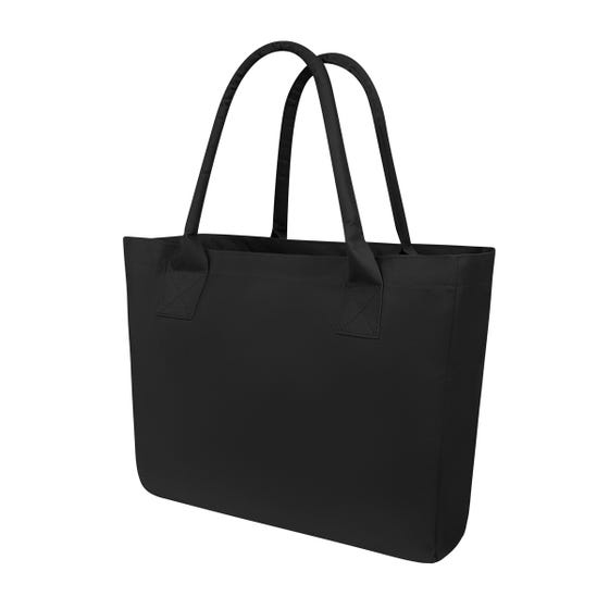 Bolsa promocional personalizada de poliéster con fuelle, asas reforzadas y bolsillo interno para eventos corporativos.