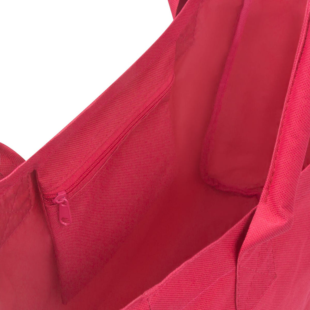 Bolsa promocional personalizada de poliéster con fuelle, asas reforzadas y bolsillo interno para eventos corporativos.