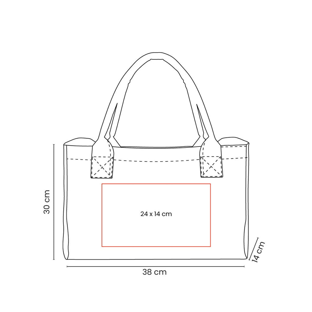 Bolsa promocional personalizada de poliéster con fuelle, asas reforzadas y bolsillo interno para eventos corporativos.