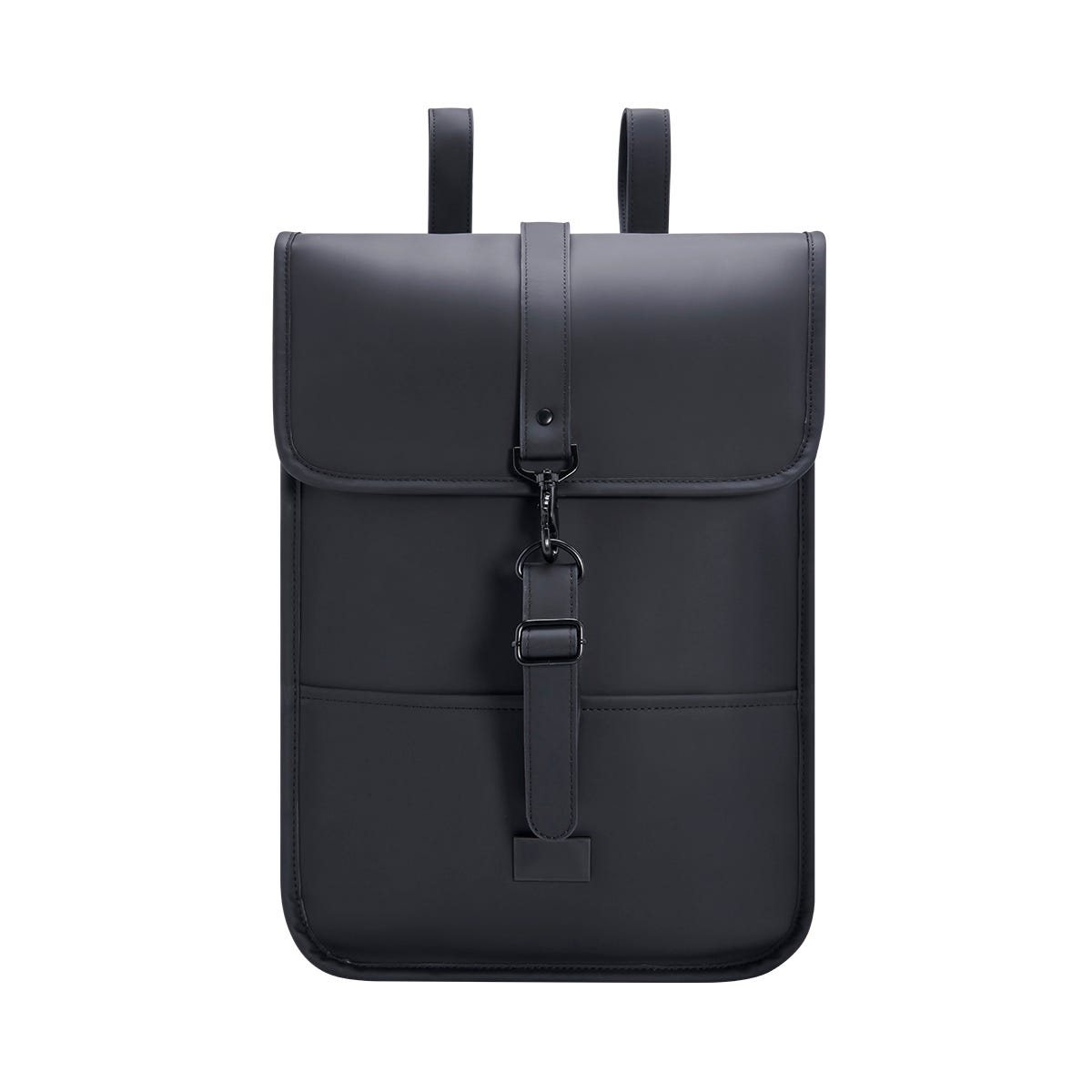 Mochila ejecutiva personalizada de curpiel con placa metálica para grabado láser y compartimento para laptop de 14 pulgadas.