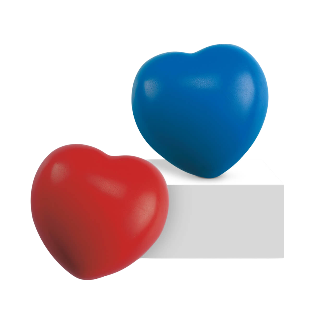 Anti-stress promocional con forma de corazón personalizado para empresas y campañas corporativas.