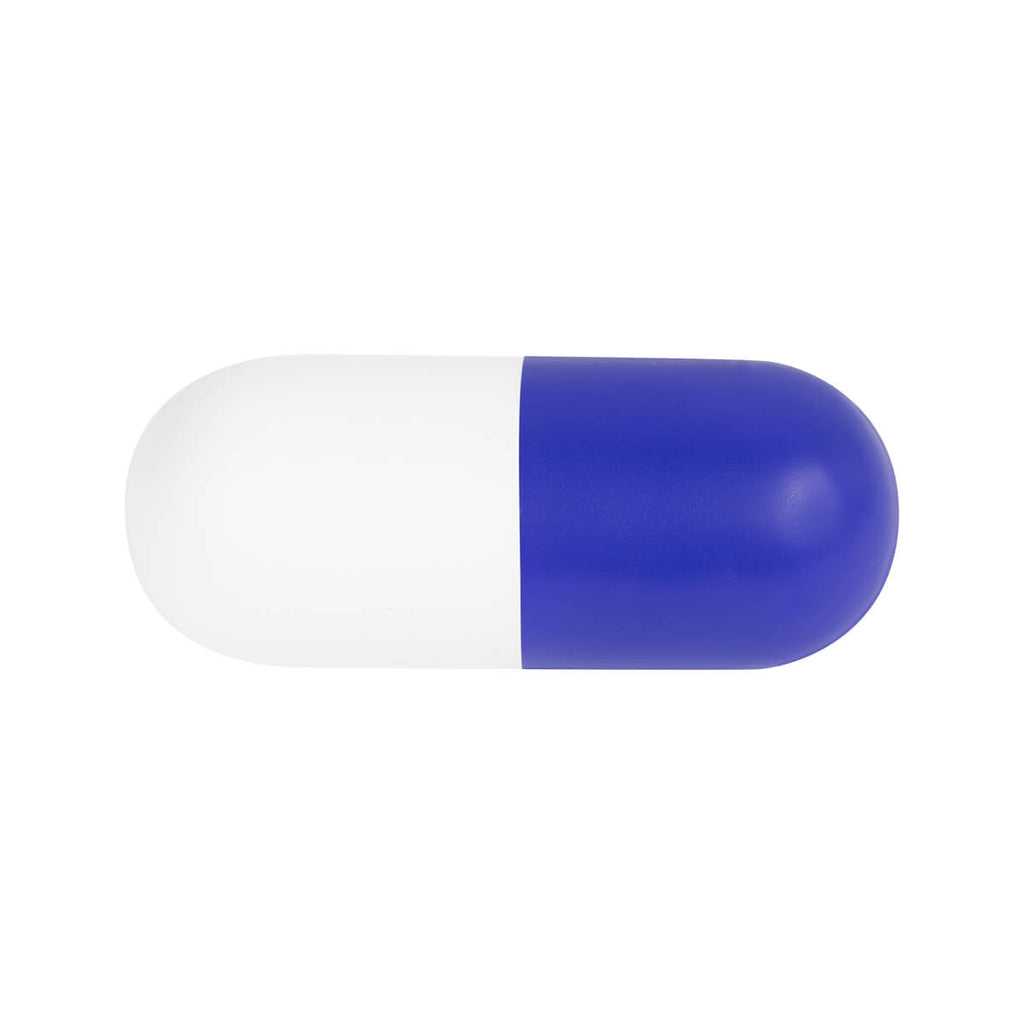 Anti-stress promocional con forma de cápsula personalizado para empresas y eventos del sector salud.