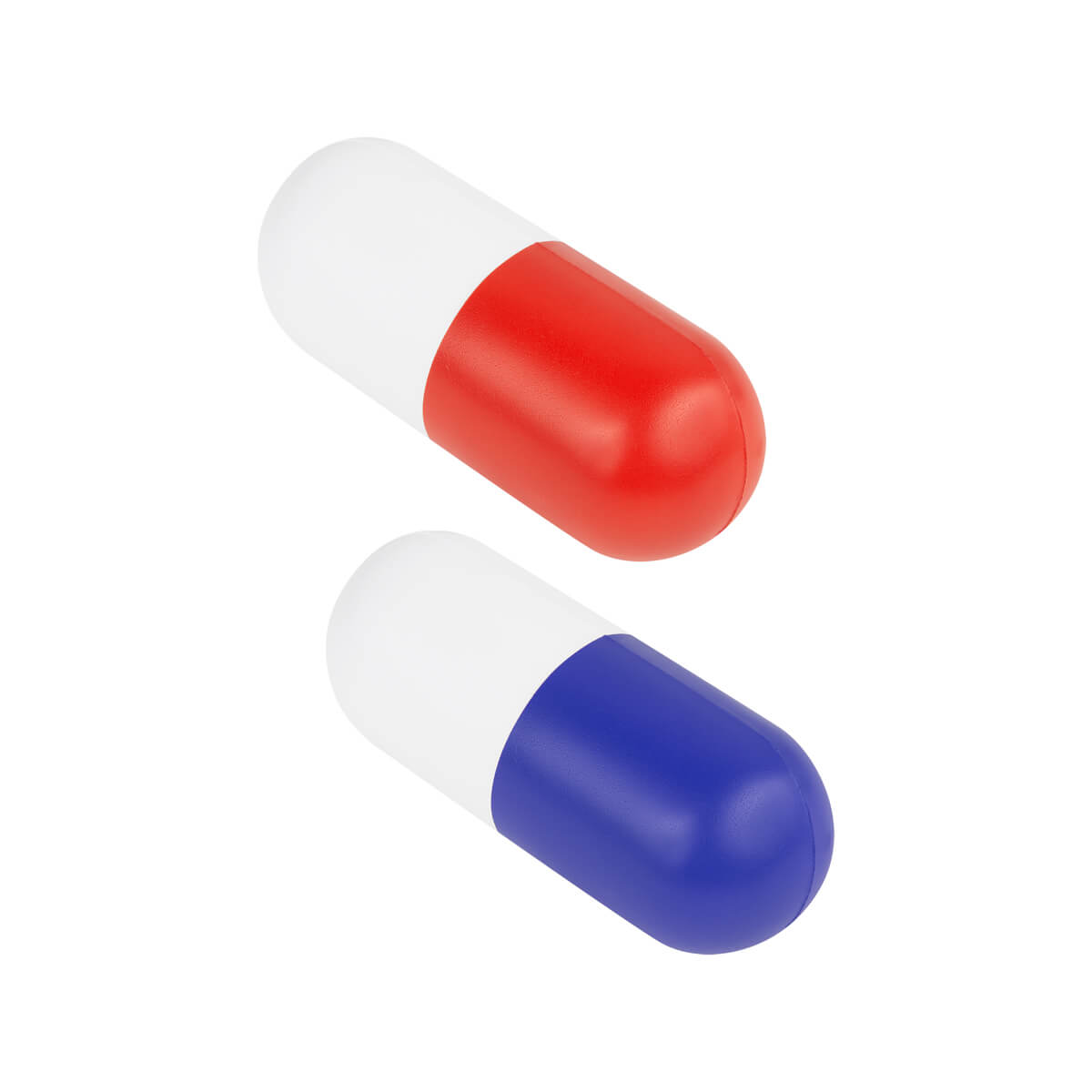 Anti-stress promocional con forma de cápsula personalizado para empresas y eventos del sector salud.