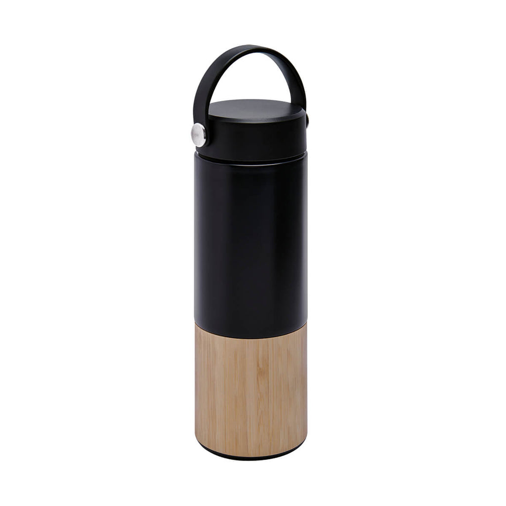Termo de acero inoxidable y bambú personalizado de 400 ml con cierre al vacío y caja individual para empresas.