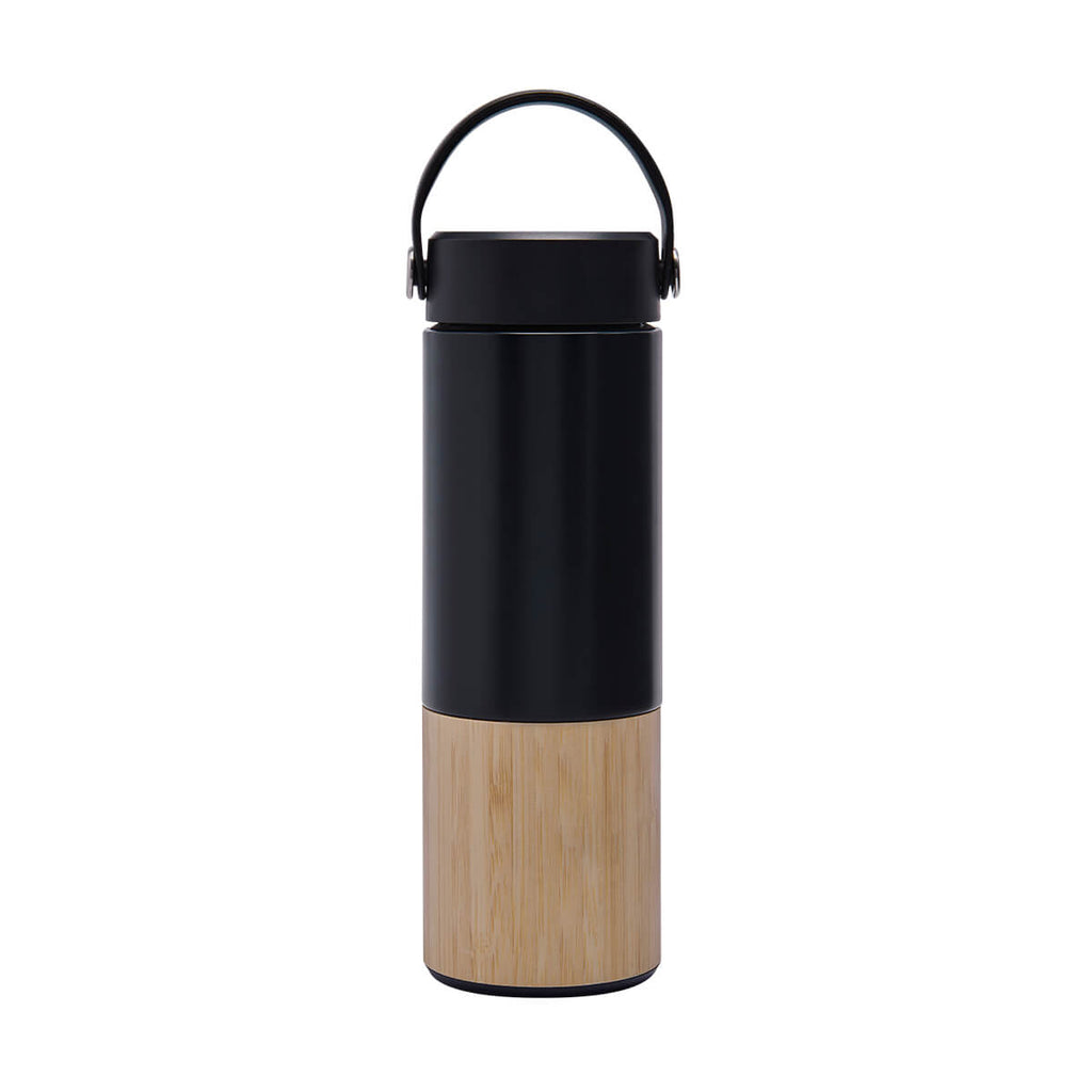 Termo de acero inoxidable y bambú personalizado de 400 ml con cierre al vacío y caja individual para empresas.