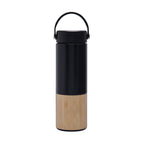 Termo de acero inoxidable y bambú personalizado de 400 ml con cierre al vacío y caja individual para empresas.