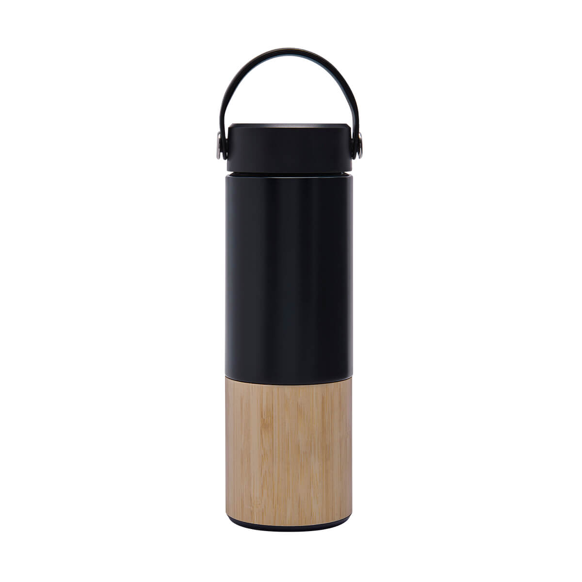 Termo de acero inoxidable y bambú personalizado de 400 ml con cierre al vacío y caja individual para empresas.