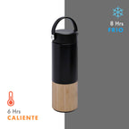 Termo de acero inoxidable y bambú personalizado de 400 ml con cierre al vacío y caja individual para empresas.
