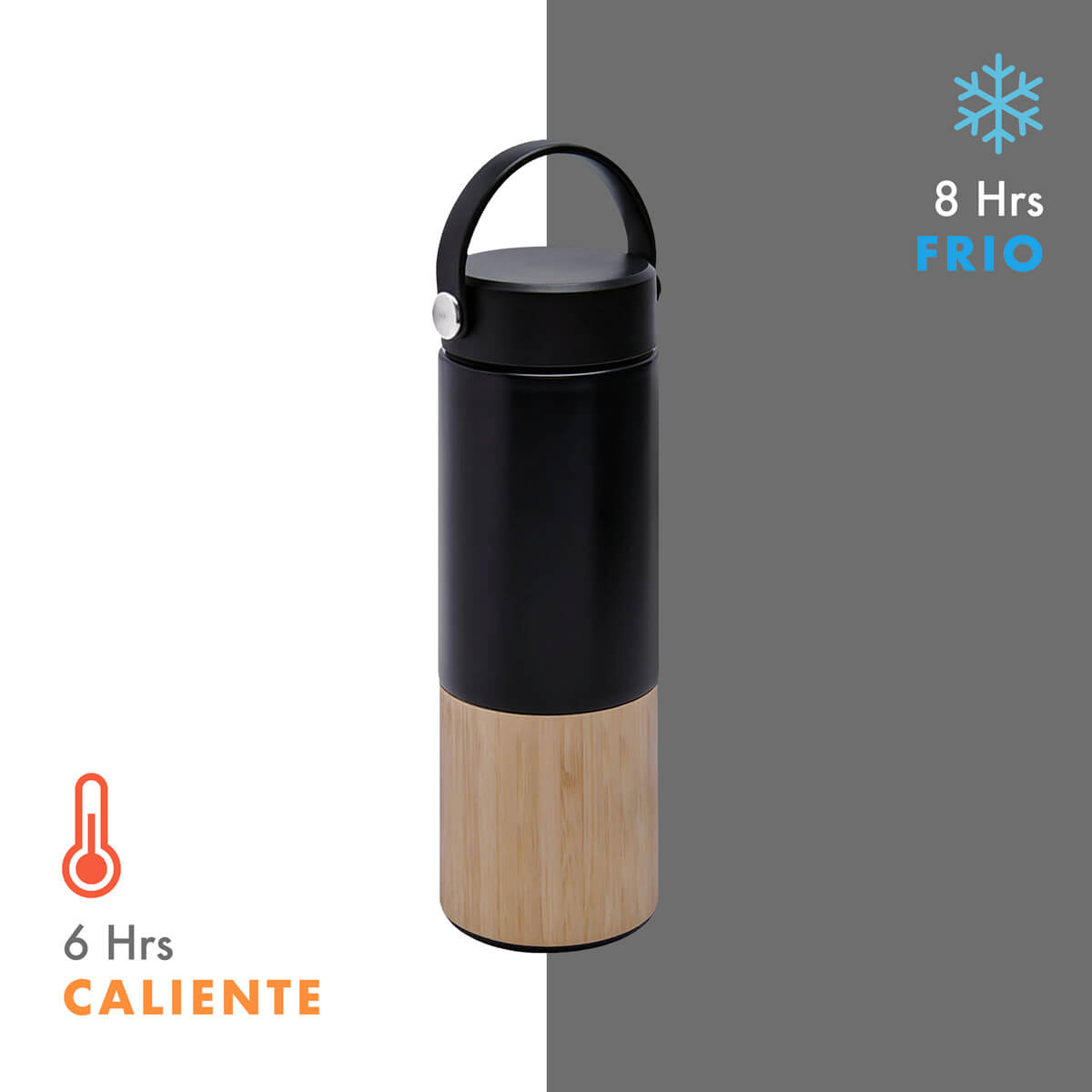 Termo de acero inoxidable y bambú personalizado de 400 ml con cierre al vacío y caja individual para empresas.