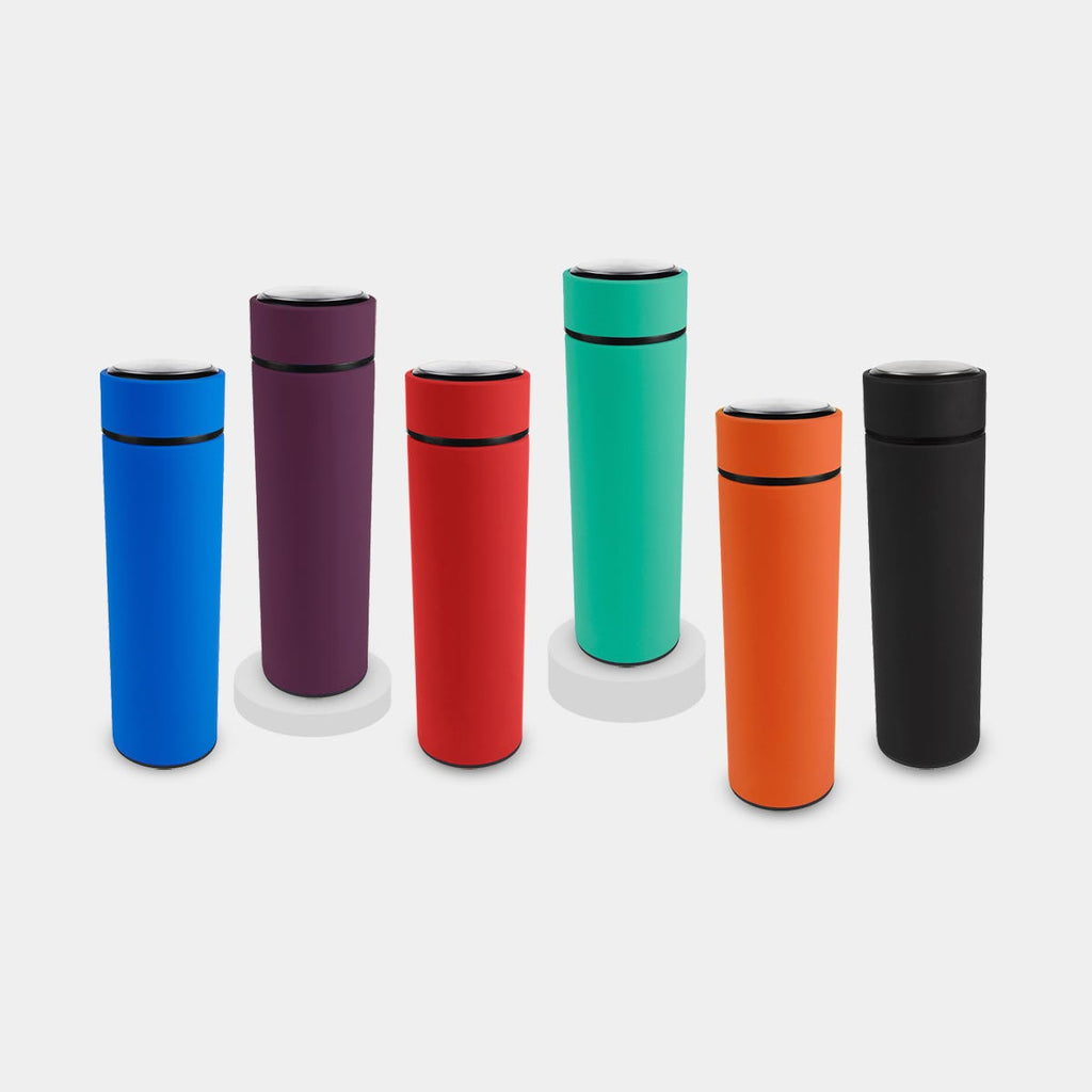 Termo de acero inoxidable personalizado de 500 ml con doble pared, infusionador y grabado láser para empresas.