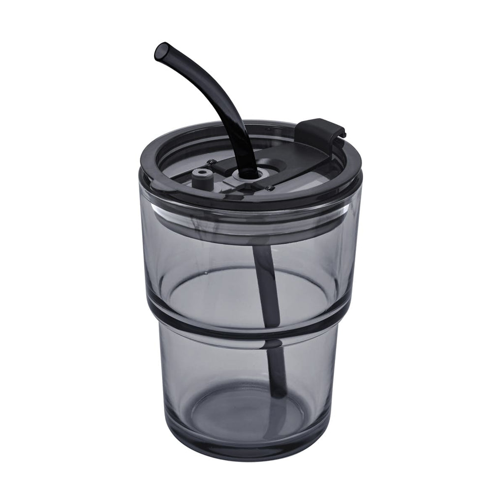 Vaso de vidrio personalizado de 450 ml con tapa, popote reutilizable y personalización para empresas.