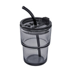 Vaso de vidrio personalizado de 450 ml con tapa, popote reutilizable y personalización para empresas.