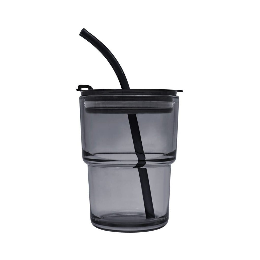 Vaso de vidrio personalizado de 450 ml con tapa, popote reutilizable y personalización para empresas.