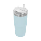 Termo de acero inoxidable personalizado de 590 ml con popote, tapa de tres posiciones y acabado rugoso para empresas.