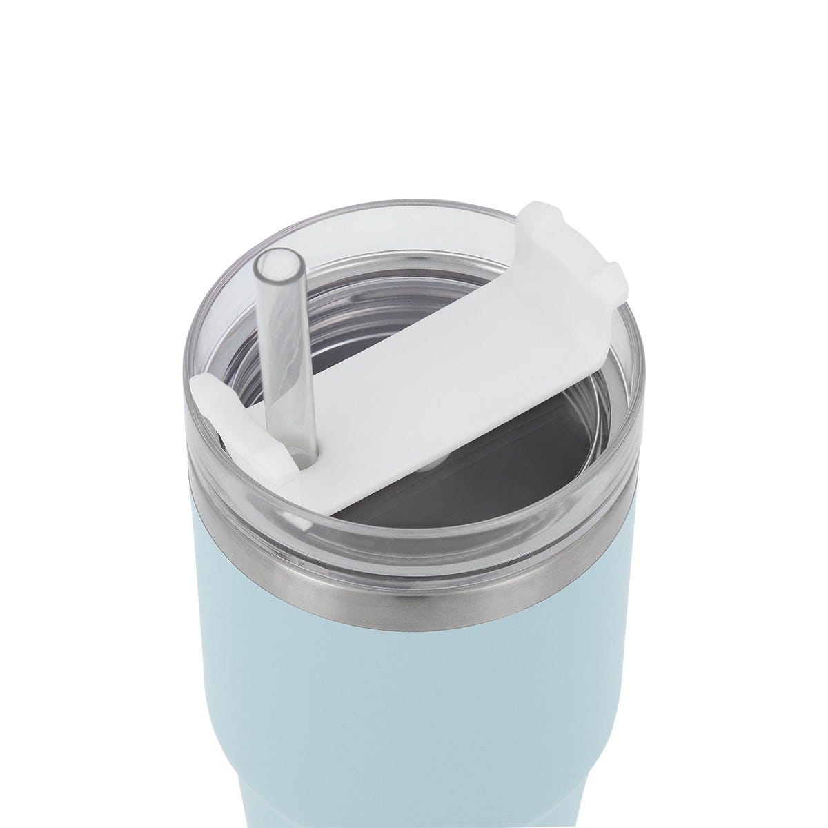 Termo de acero inoxidable personalizado de 590 ml con popote, tapa de tres posiciones y acabado rugoso para empresas.