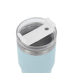 Termo de acero inoxidable personalizado de 590 ml con popote, tapa de tres posiciones y acabado rugoso para empresas.