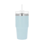Termo de acero inoxidable personalizado de 590 ml con popote, tapa de tres posiciones y acabado rugoso para empresas.