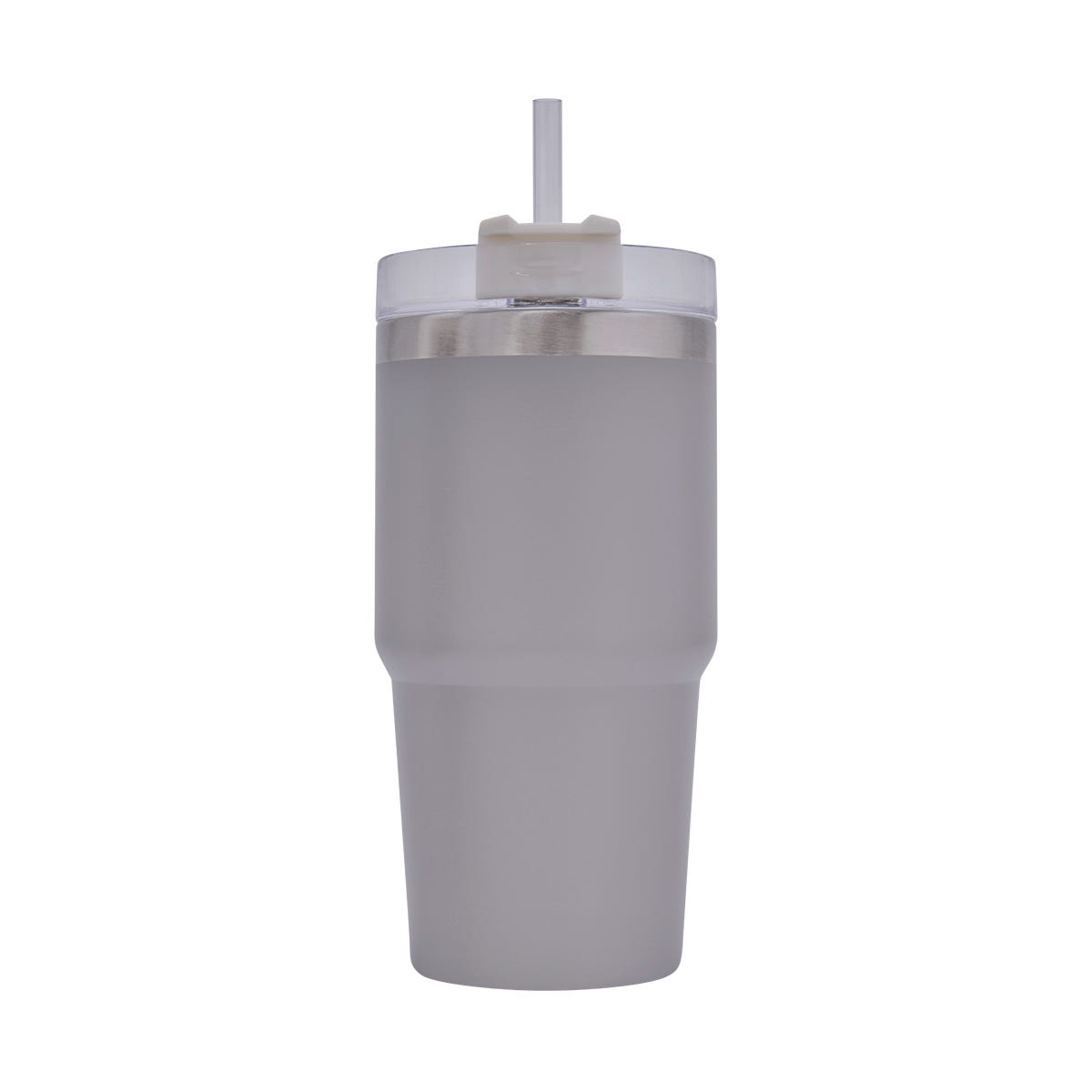 Termo de acero inoxidable personalizado de 590 ml con popote, tapa de tres posiciones y acabado rugoso para empresas.