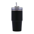 Termo de acero inoxidable personalizado de 590 ml con popote, tapa de tres posiciones y acabado rugoso para empresas.