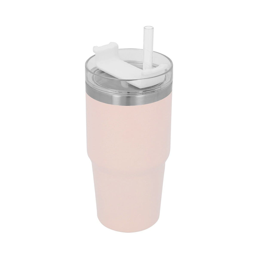 Termo de acero inoxidable personalizado de 590 ml con popote, tapa de tres posiciones y acabado rugoso para empresas.