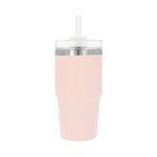 Termo de acero inoxidable personalizado de 590 ml con popote, tapa de tres posiciones y acabado rugoso para empresas.